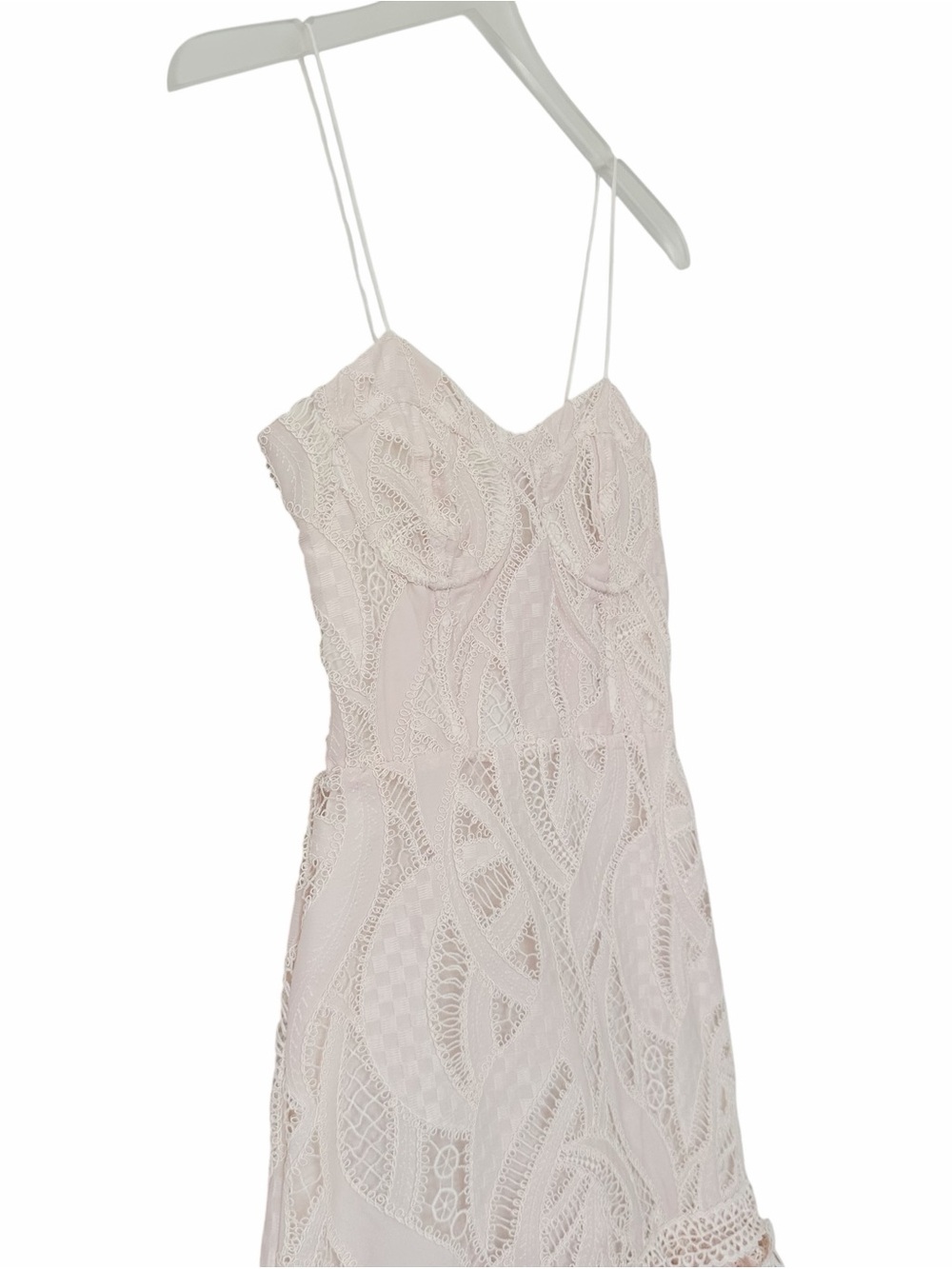 NWOT PatBo Aura Lace Flutter White Light Pink Bridal Midi Dress Size 0 - Picture 6 of 13
